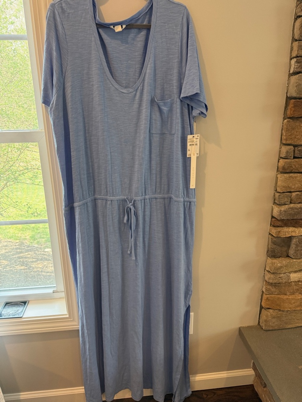 Carlson 3x plus Light Blue Maxi Drawstring Pocket Dress